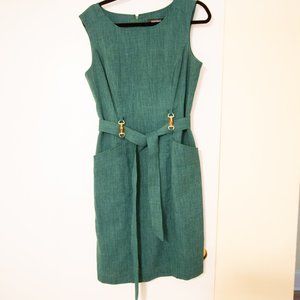 Green Dress with belt detail with POCKETS